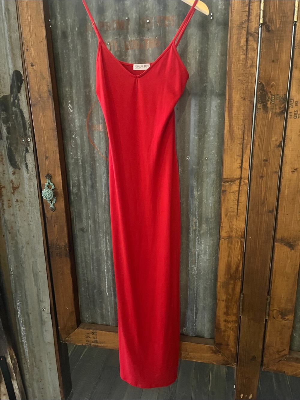 Sleek Red Slip Maxi Dress with Spaghetti Straps